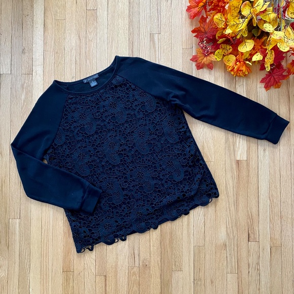 Adrianna Papell Sweaters - Adrianna Papell Crochet Lace Front Pullover Black Sweatshirt Size M